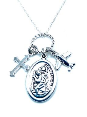 St Christopher Medal Charm Necklace Catholic Christian Religious Traveler Cross